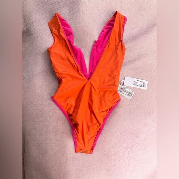 SEAFOLLY Coco Beach Terry Cap Sleeve V Wire One Piece Fuchsia Rose Size 8 - Picture 9 of 12